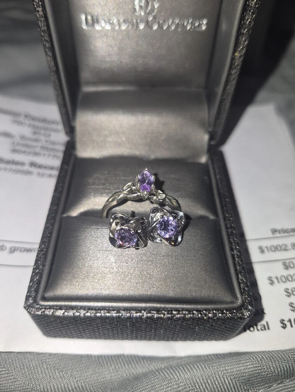 Sterling Silver Marquise Engagement Ring with matching earrings